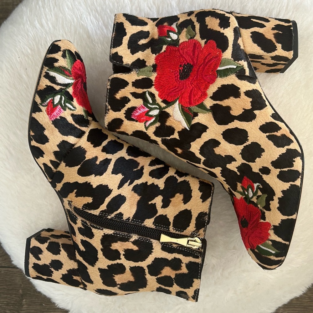 Kate Spade Langton Leopard Print Embroidered Floral Real Fur Size: 6